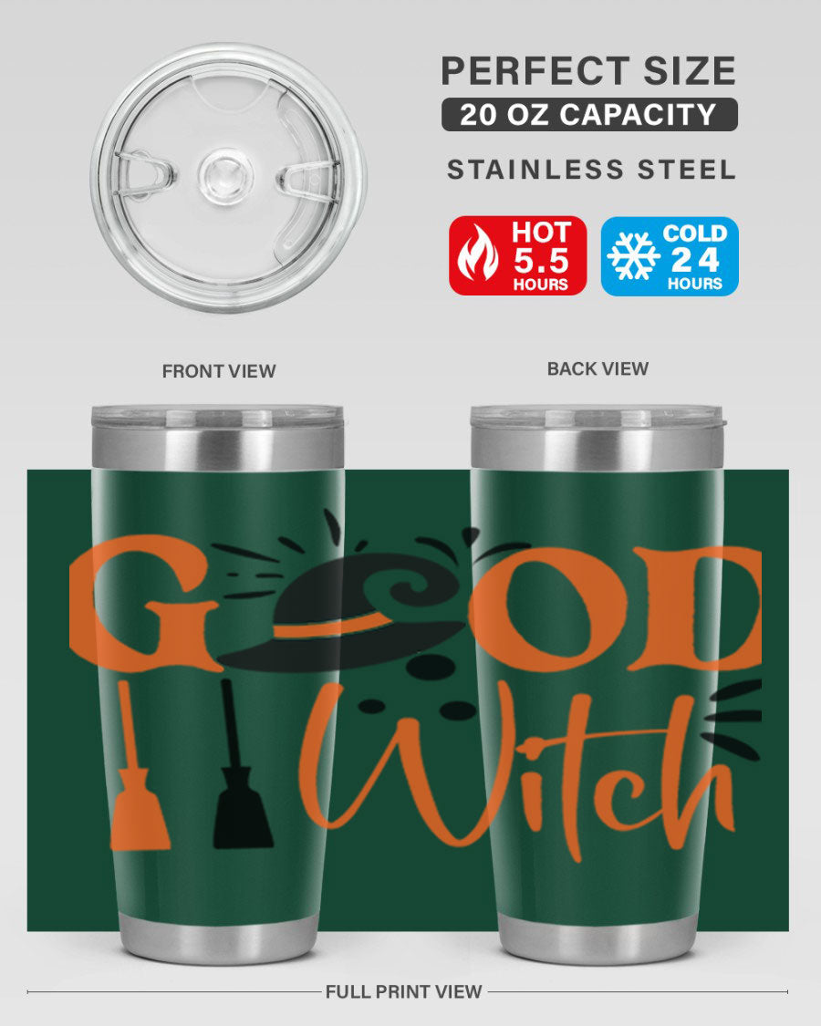 Good Witch 112# Halloween Tumbler, 20oz double wall vacuum stainless steel with a whimsical design, perfect for hot and cold beverages.