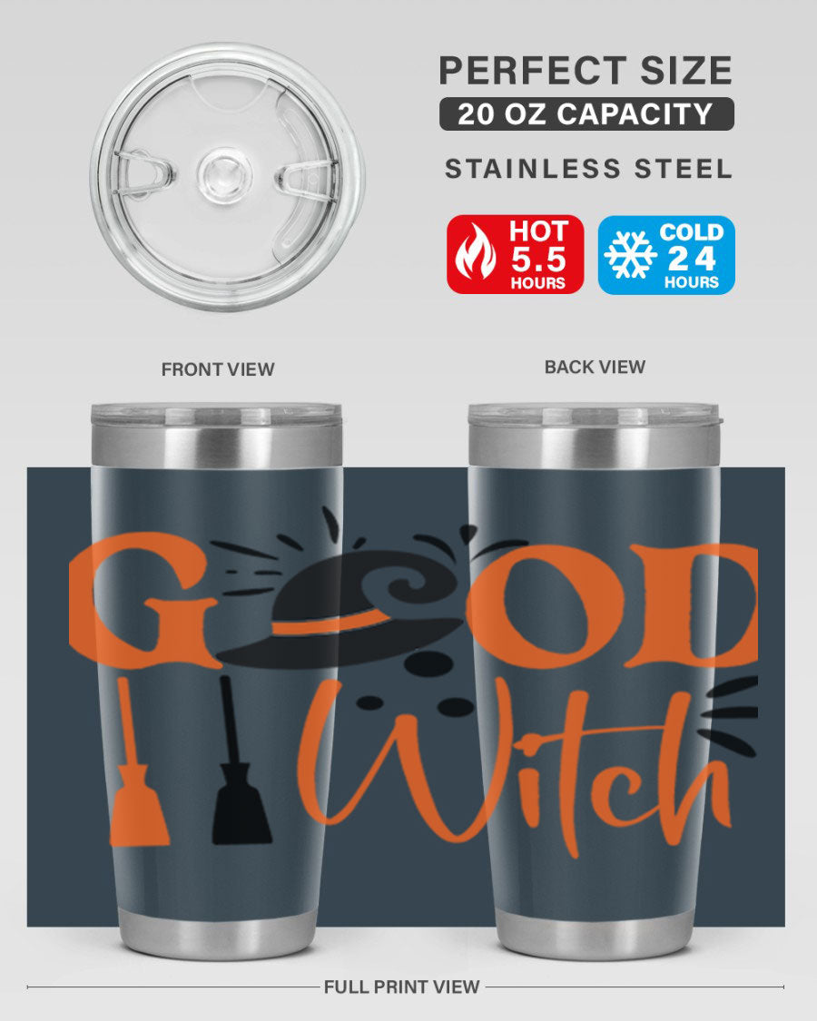 Good Witch 112# Halloween Tumbler, 20oz double wall vacuum stainless steel with a whimsical design, perfect for hot and cold beverages.