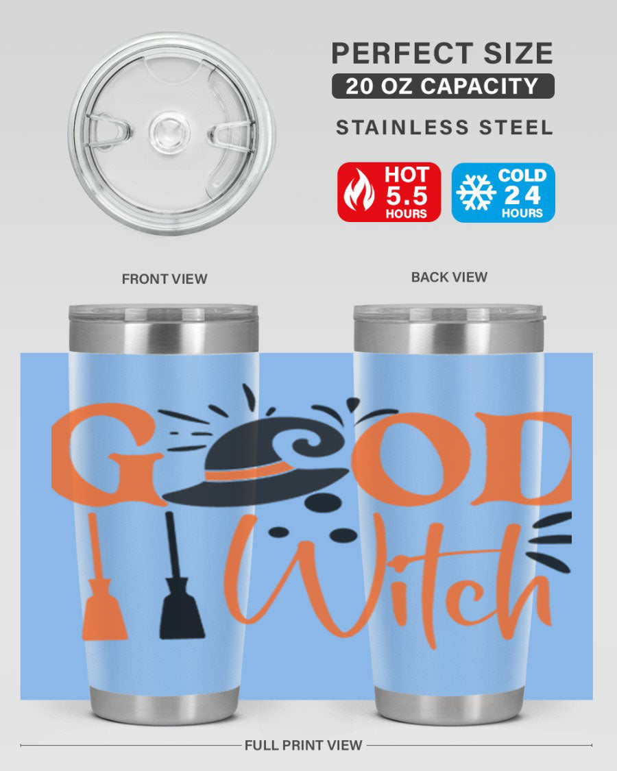 Good Witch 112# Halloween Tumbler, 20oz double wall vacuum stainless steel with a whimsical design, perfect for hot and cold beverages.