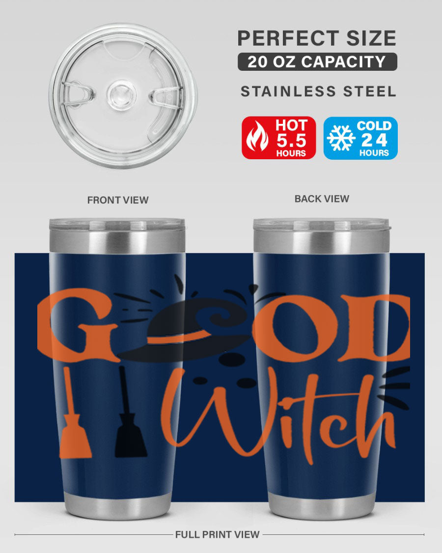 Good Witch 112# Halloween Tumbler, 20oz double wall vacuum stainless steel with a whimsical design, perfect for hot and cold beverages.