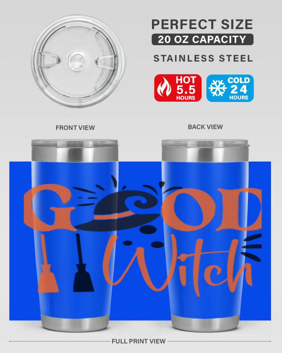 Good Witch 112# Halloween Tumbler, 20oz double wall vacuum stainless steel with a whimsical design, perfect for hot and cold beverages.
