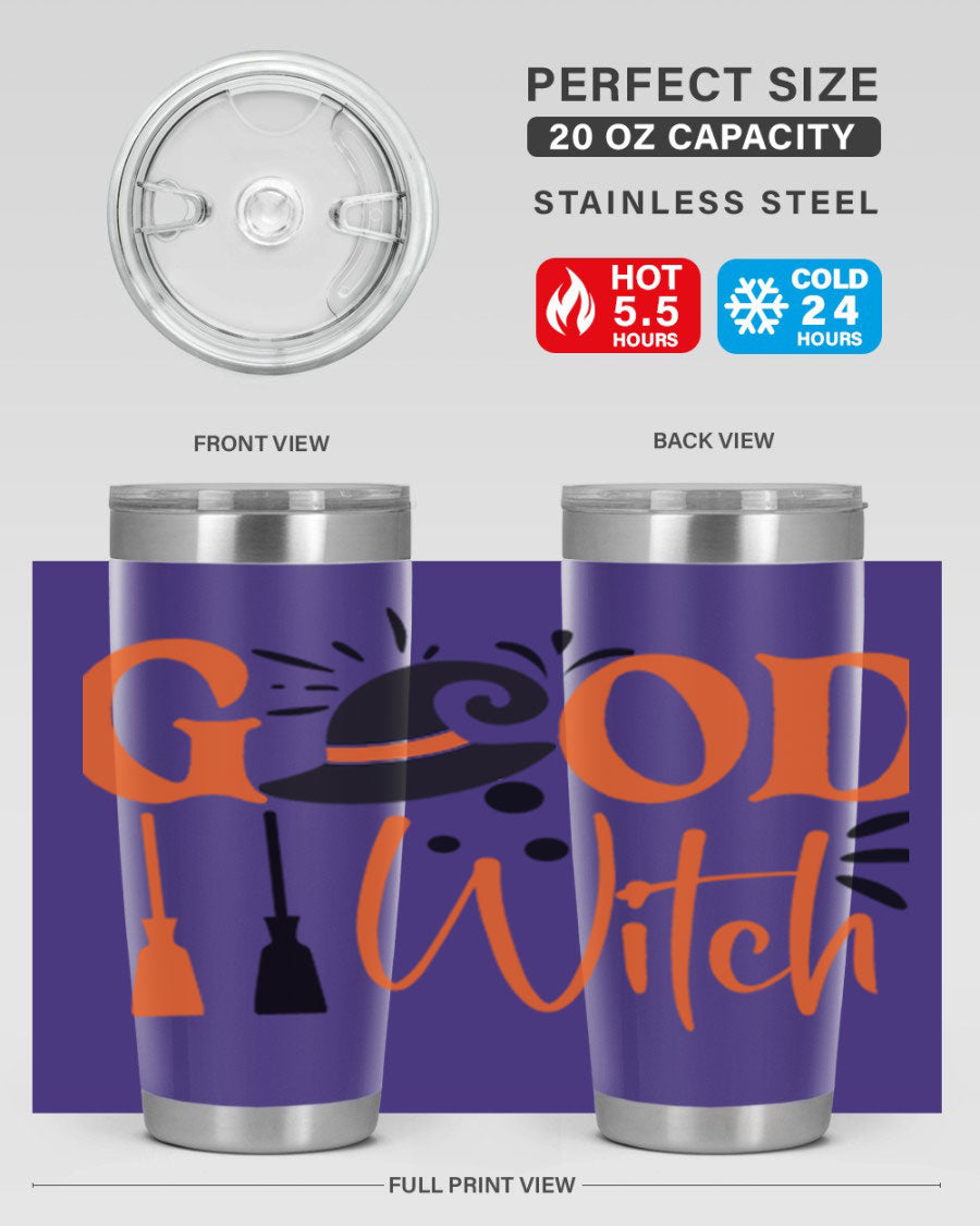 Good Witch 112# Halloween Tumbler, 20oz double wall vacuum stainless steel with a whimsical design, perfect for hot and cold beverages.