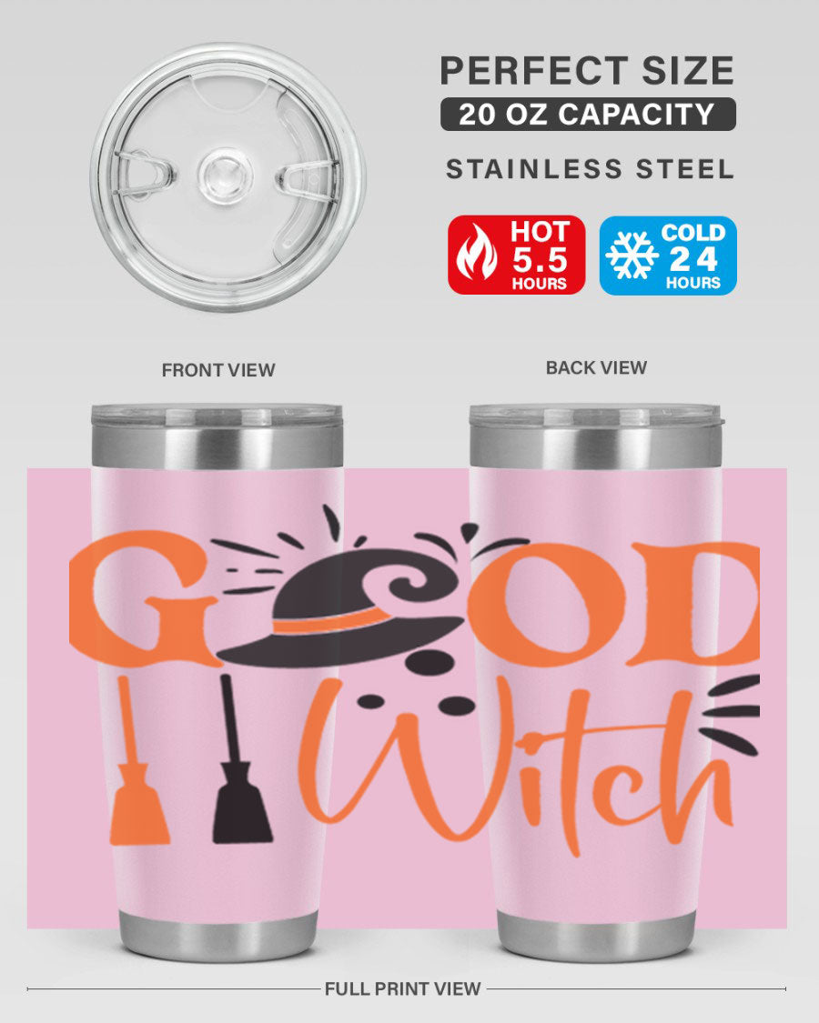 Good Witch 112# Halloween Tumbler, 20oz double wall vacuum stainless steel with a whimsical design, perfect for hot and cold beverages.