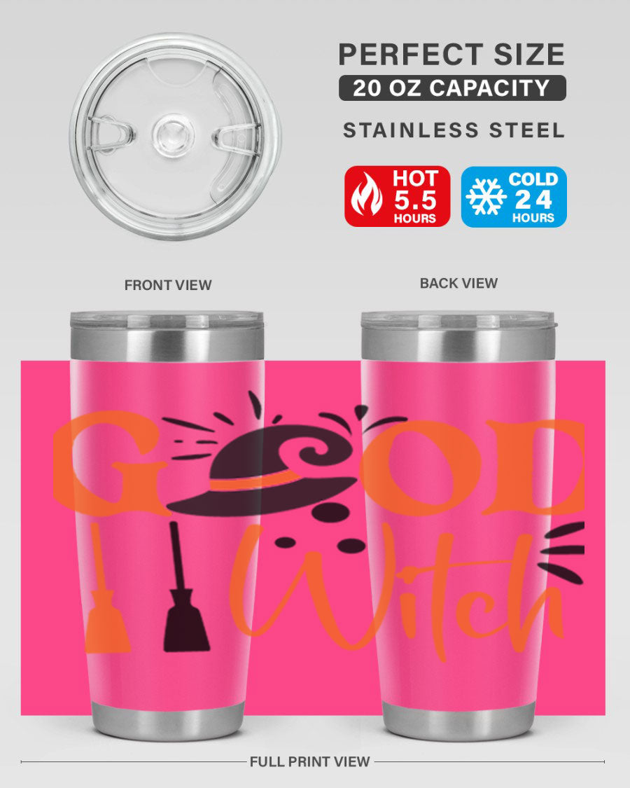 Good Witch 112# Halloween Tumbler, 20oz double wall vacuum stainless steel with a whimsical design, perfect for hot and cold beverages.