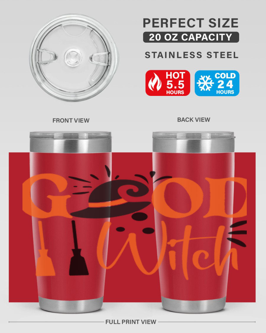 Good Witch 112# Halloween Tumbler, 20oz double wall vacuum stainless steel with a whimsical design, perfect for hot and cold beverages.