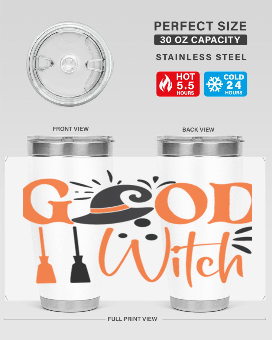 Good Witch 112# Halloween Tumbler, 20oz double wall vacuum stainless steel with a whimsical design, perfect for hot and cold beverages.