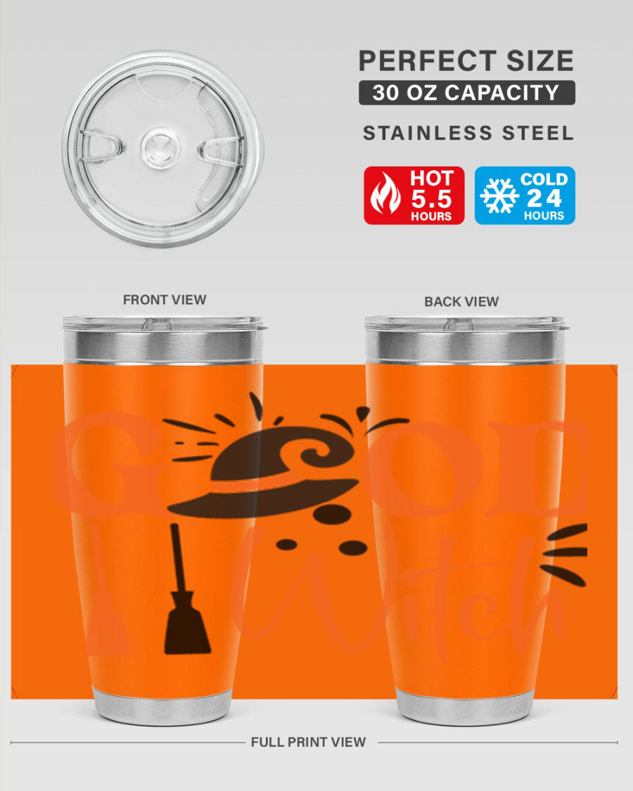Good Witch 112# Halloween Tumbler, 20oz double wall vacuum stainless steel with a whimsical design, perfect for hot and cold beverages.