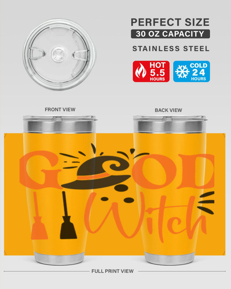 Good Witch 112# Halloween Tumbler, 20oz double wall vacuum stainless steel with a whimsical design, perfect for hot and cold beverages.