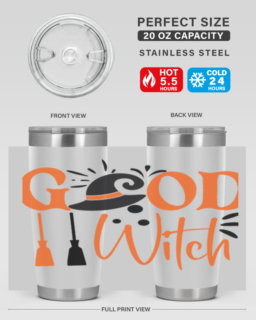 Good Witch 112# Halloween Tumbler, 20oz double wall vacuum stainless steel with a whimsical design, perfect for hot and cold beverages.