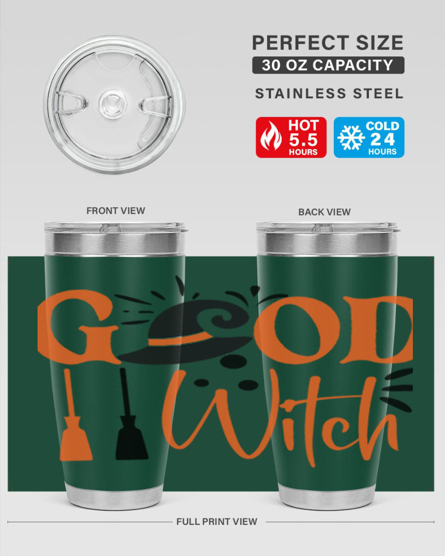Good Witch 112# Halloween Tumbler, 20oz double wall vacuum stainless steel with a whimsical design, perfect for hot and cold beverages.