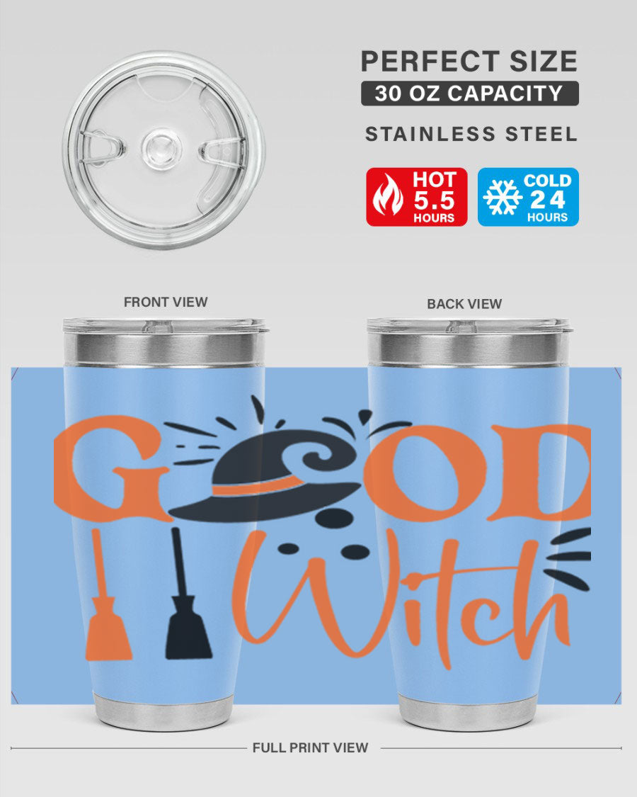 Good Witch 112# Halloween Tumbler, 20oz double wall vacuum stainless steel with a whimsical design, perfect for hot and cold beverages.