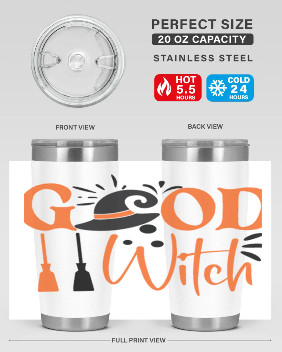 Good Witch 112# Halloween Tumbler, 20oz double wall vacuum stainless steel with a whimsical design, perfect for hot and cold beverages.