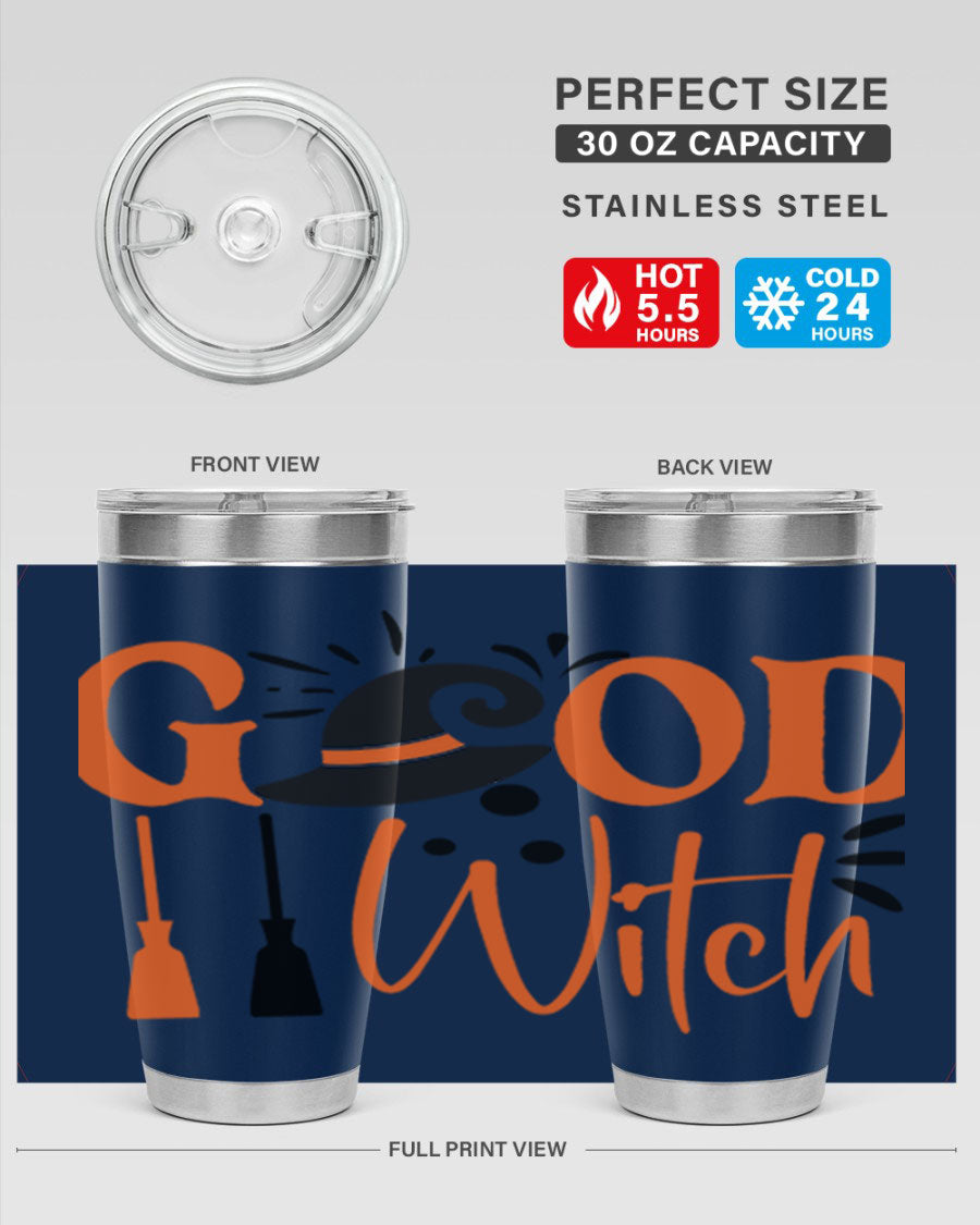 Good Witch 112# Halloween Tumbler, 20oz double wall vacuum stainless steel with a whimsical design, perfect for hot and cold beverages.