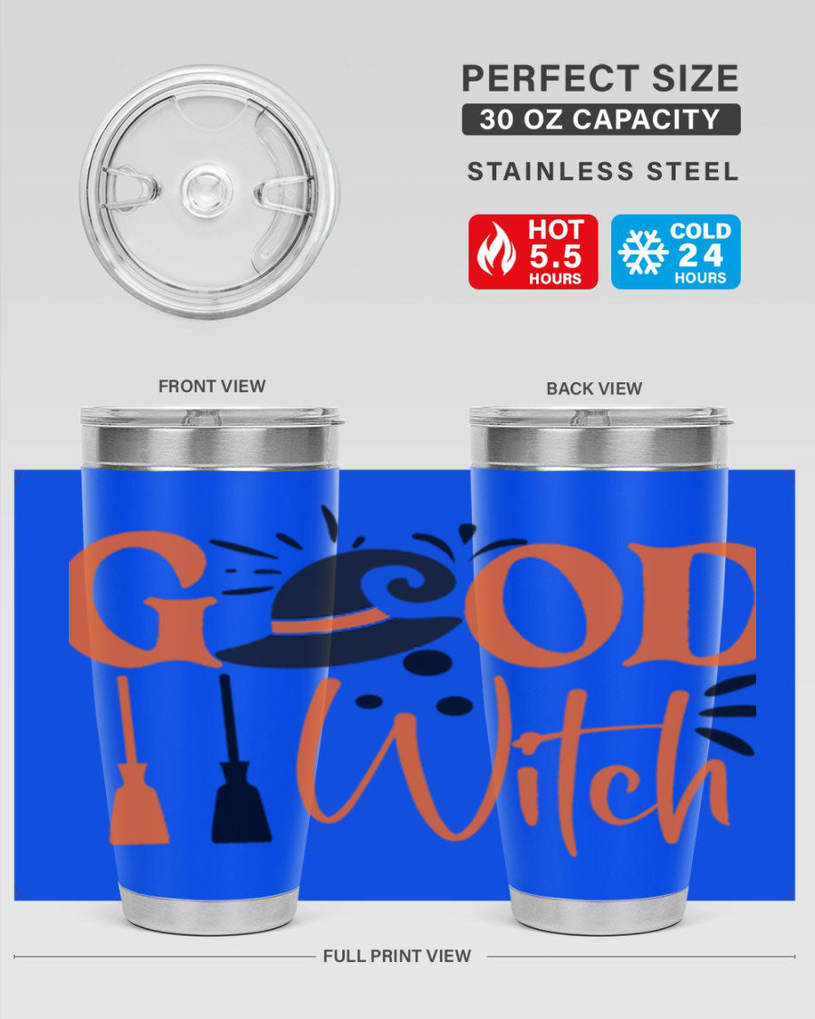 Good Witch 112# Halloween Tumbler, 20oz double wall vacuum stainless steel with a whimsical design, perfect for hot and cold beverages.