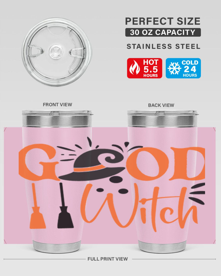 Good Witch 112# Halloween Tumbler, 20oz double wall vacuum stainless steel with a whimsical design, perfect for hot and cold beverages.