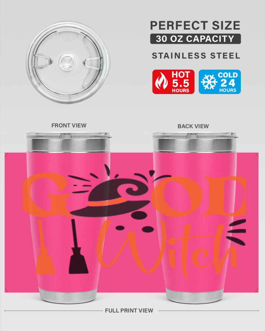 Good Witch 112# Halloween Tumbler, 20oz double wall vacuum stainless steel with a whimsical design, perfect for hot and cold beverages.
