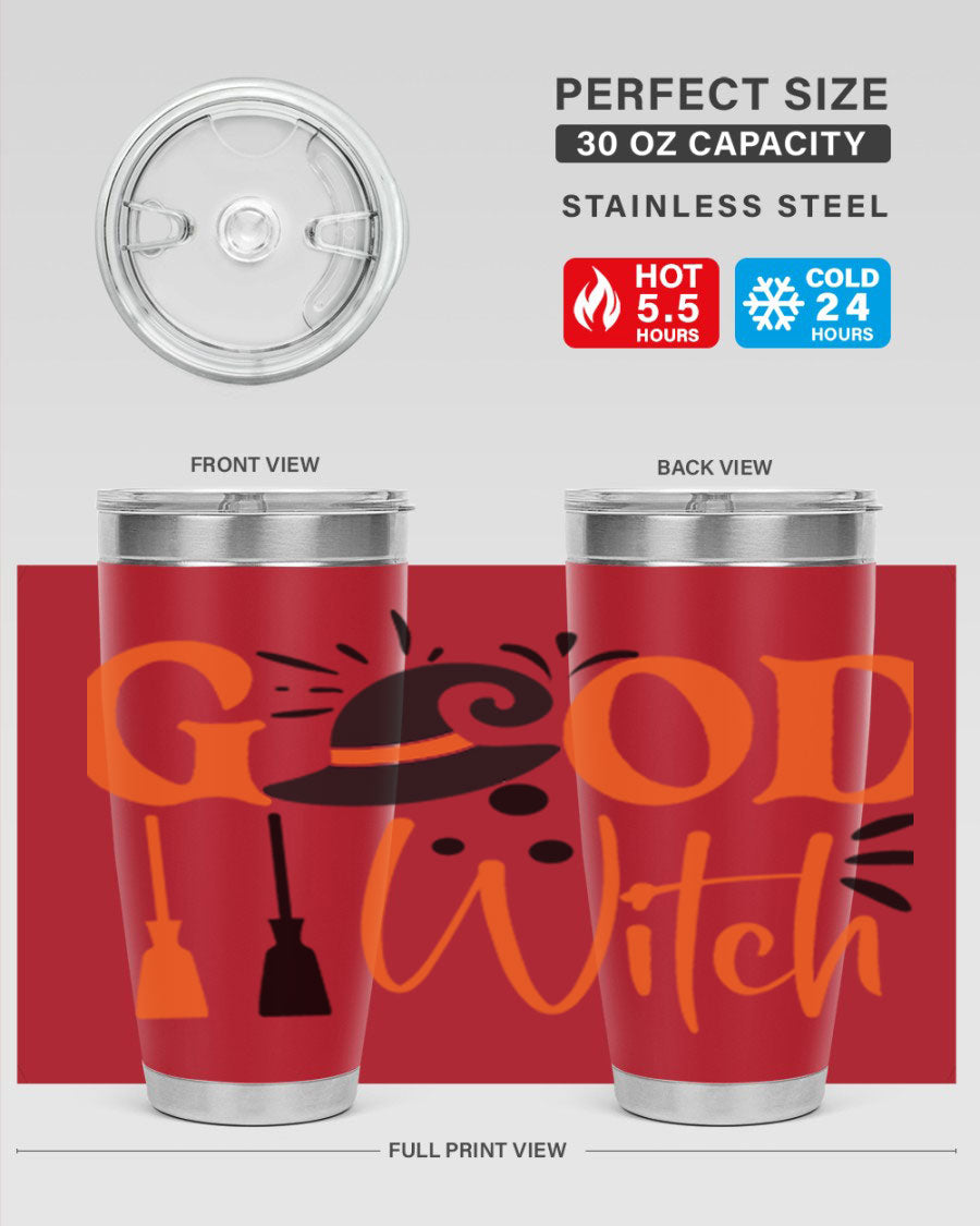 Good Witch 112# Halloween Tumbler, 20oz double wall vacuum stainless steel with a whimsical design, perfect for hot and cold beverages.