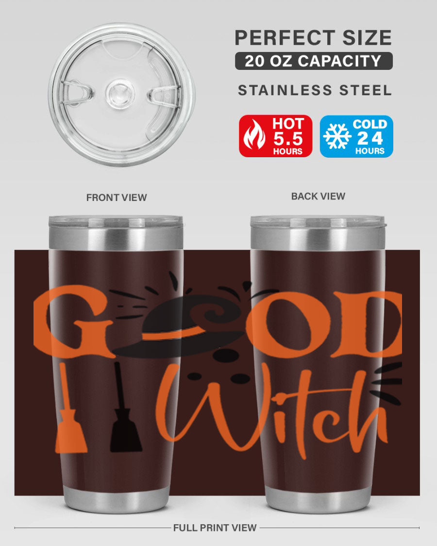 Good Witch 112# Halloween Tumbler, 20oz double wall vacuum stainless steel with a whimsical design, perfect for hot and cold beverages.
