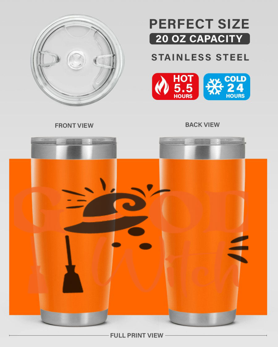 Good Witch 112# Halloween Tumbler, 20oz double wall vacuum stainless steel with a whimsical design, perfect for hot and cold beverages.