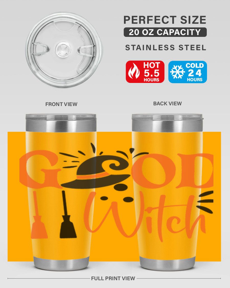 Good Witch 112# Halloween Tumbler, 20oz double wall vacuum stainless steel with a whimsical design, perfect for hot and cold beverages.