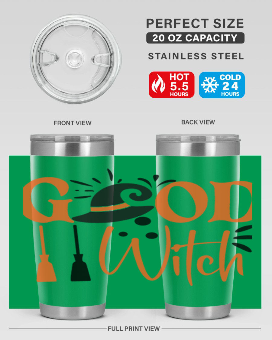 Good Witch 112# Halloween Tumbler, 20oz double wall vacuum stainless steel with a whimsical design, perfect for hot and cold beverages.