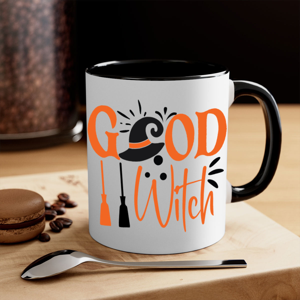 Good Witch 112# Halloween Mug with colorful handle and interior, showcasing a glossy finish and ergonomic C-shaped handle.