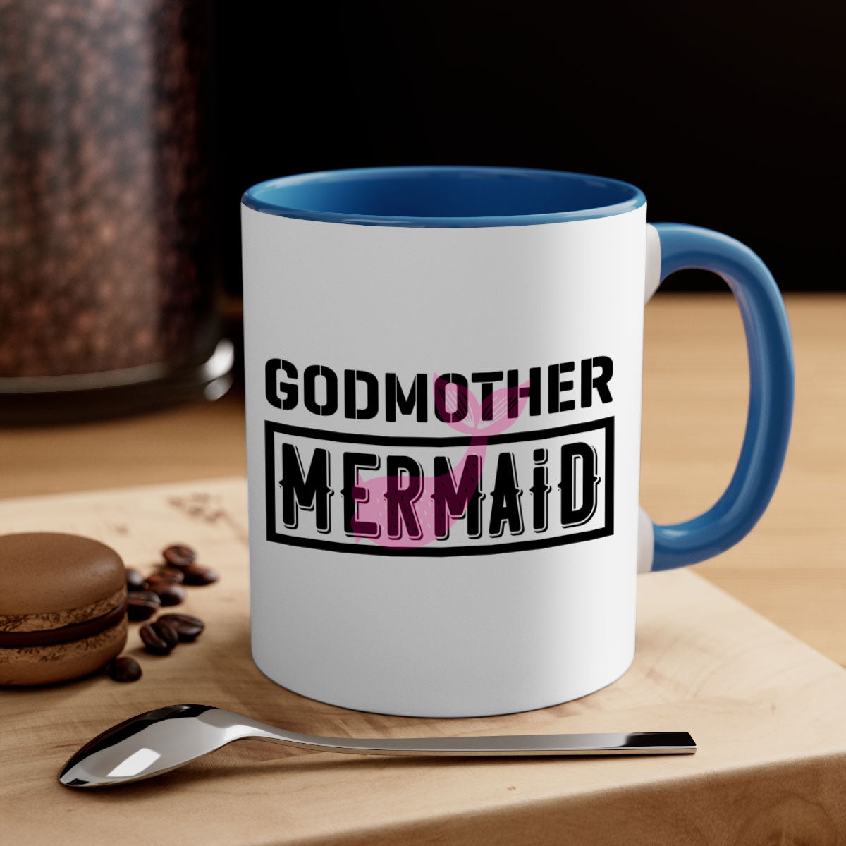 Godmother Mermaid Mug featuring a glossy finish with a colorful handle and interior, available in multiple colors.