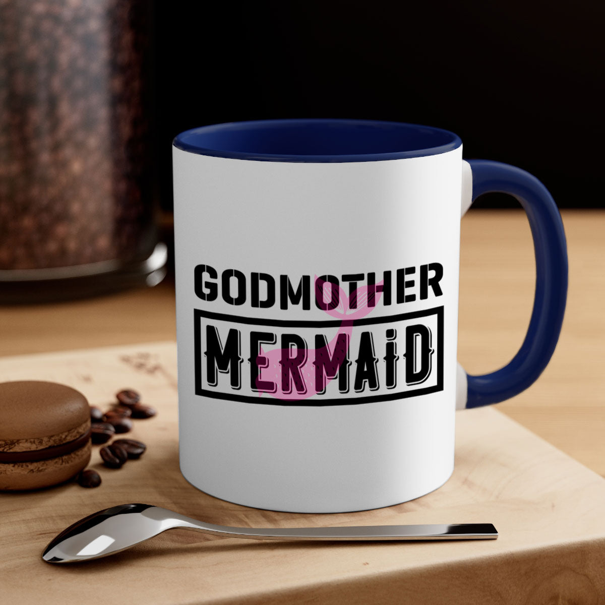 Godmother Mermaid Mug featuring a glossy finish with a colorful handle and interior, available in multiple colors.