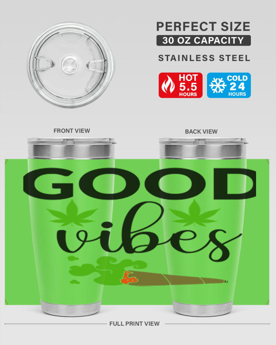 Goog Vibes 20oz Tumbler made of stainless steel with a vibrant design, featuring a drink-thru lid and double wall vacuum insulation.