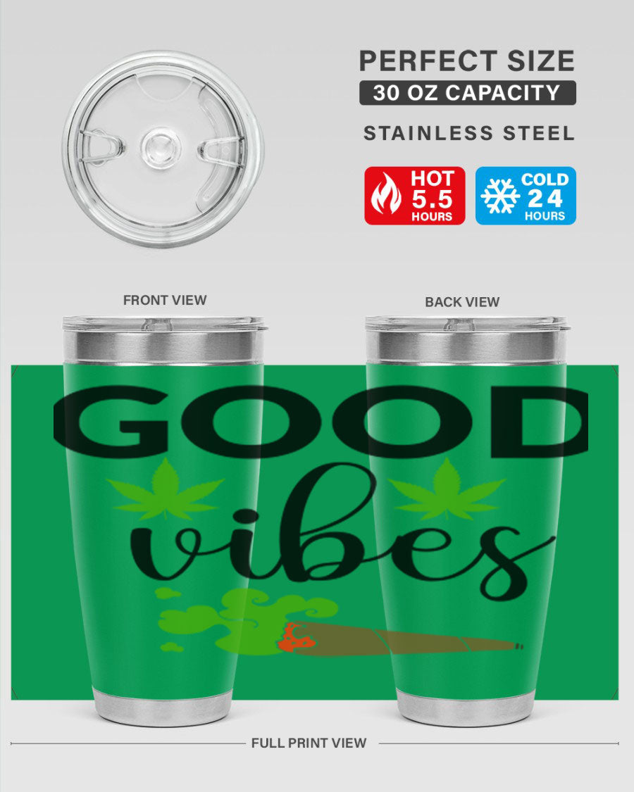 Goog Vibes 20oz Tumbler made of stainless steel with a vibrant design, featuring a drink-thru lid and double wall vacuum insulation.