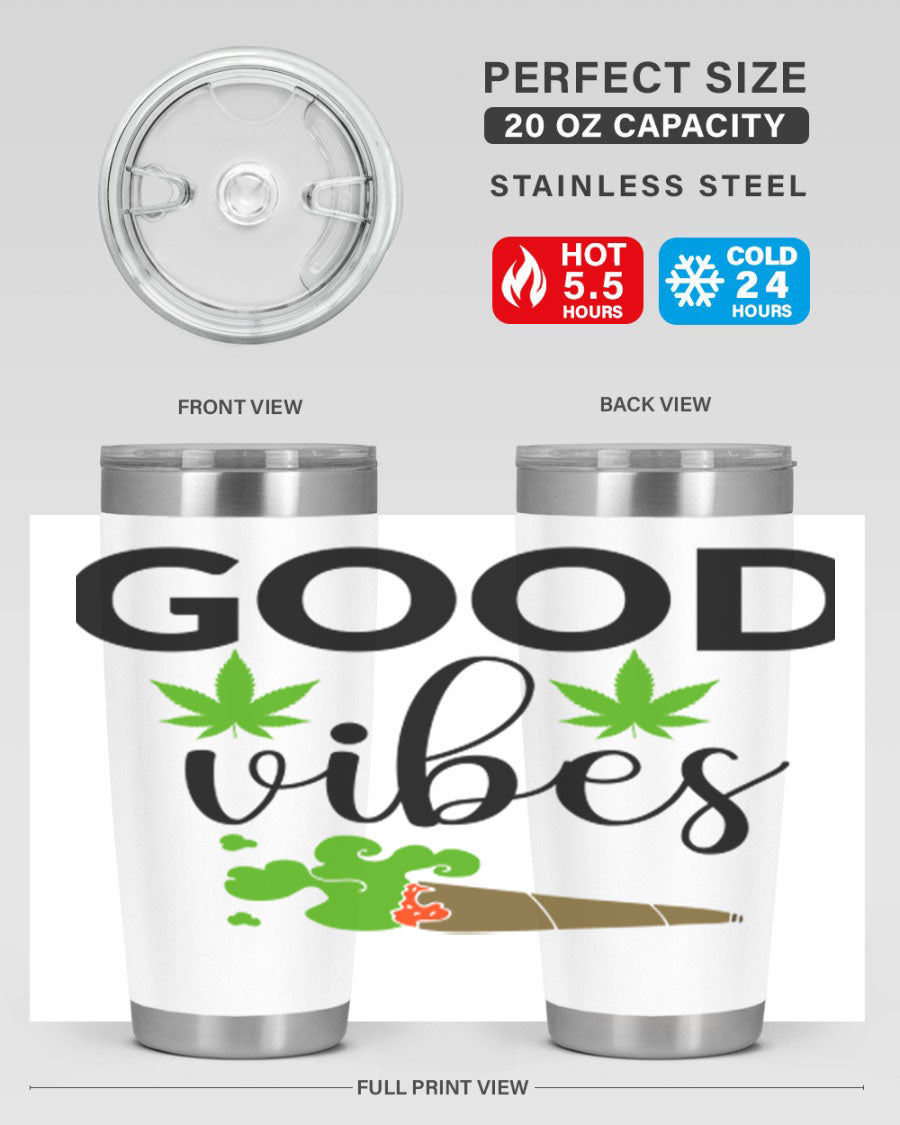 Goog Vibes 20oz Tumbler made of stainless steel with a vibrant design, featuring a drink-thru lid and double wall vacuum insulation.