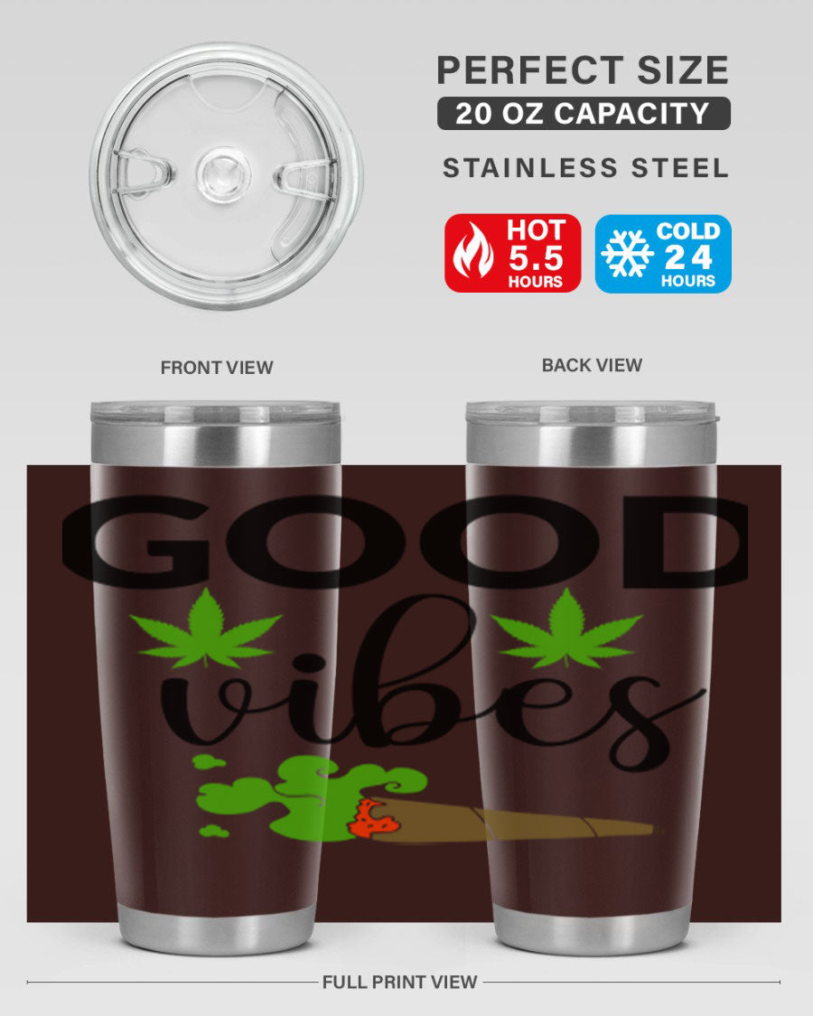 Goog Vibes 20oz Tumbler made of stainless steel with a vibrant design, featuring a drink-thru lid and double wall vacuum insulation.