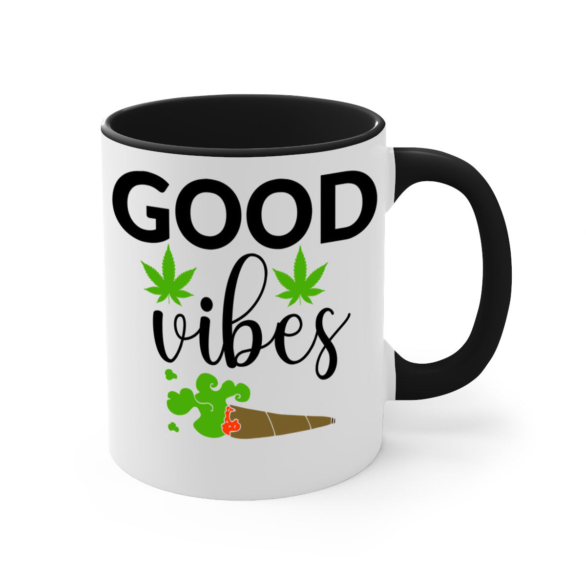 A stylish goog vibes a 97# Mug with a glossy finish, featuring a colored handle and interior, available in multiple colors.