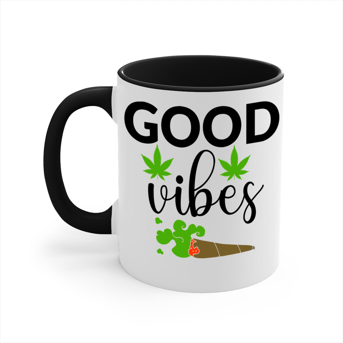 A stylish goog vibes a 97# Mug with a glossy finish, featuring a colored handle and interior, available in multiple colors.