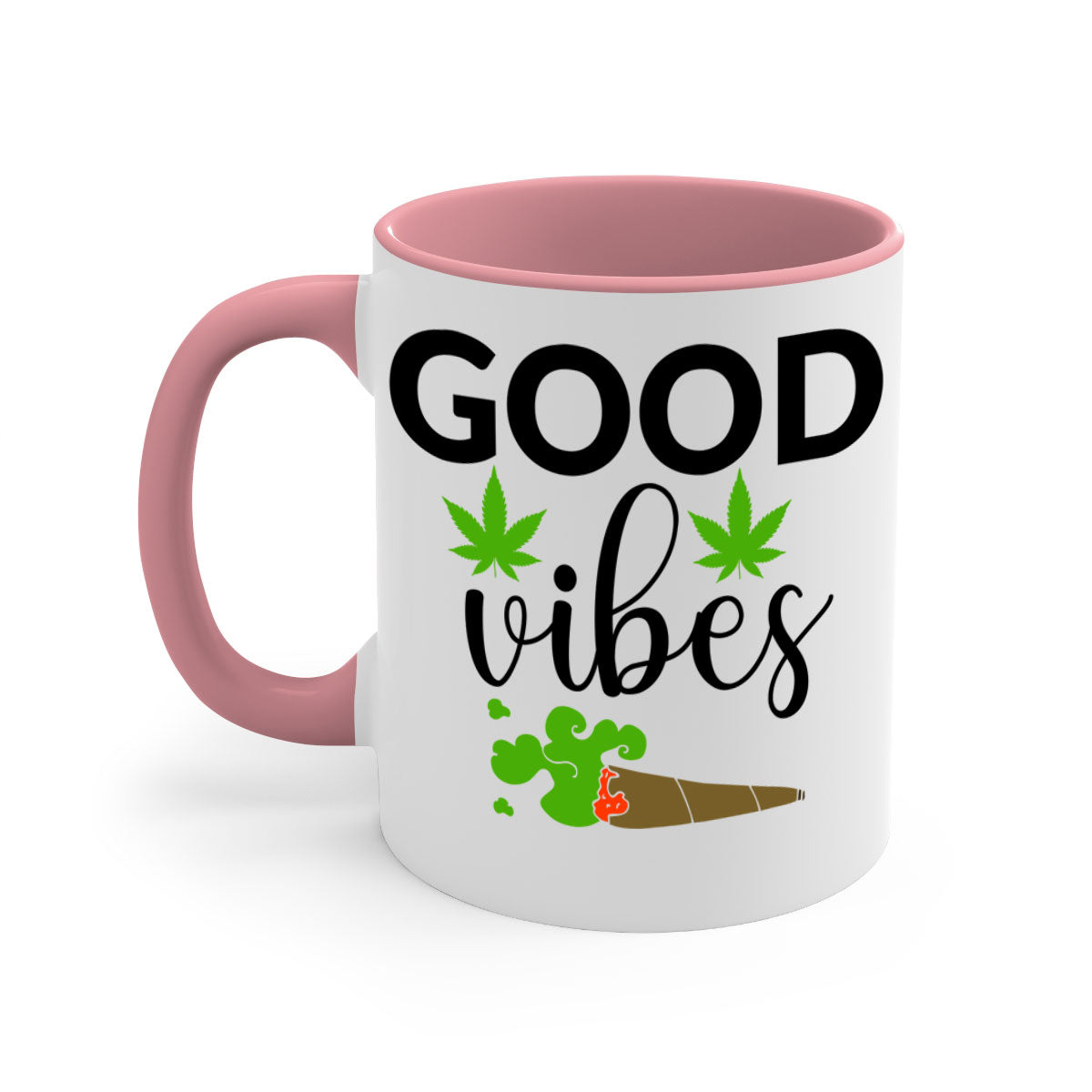 A stylish goog vibes a 97# Mug with a glossy finish, featuring a colored handle and interior, available in multiple colors.