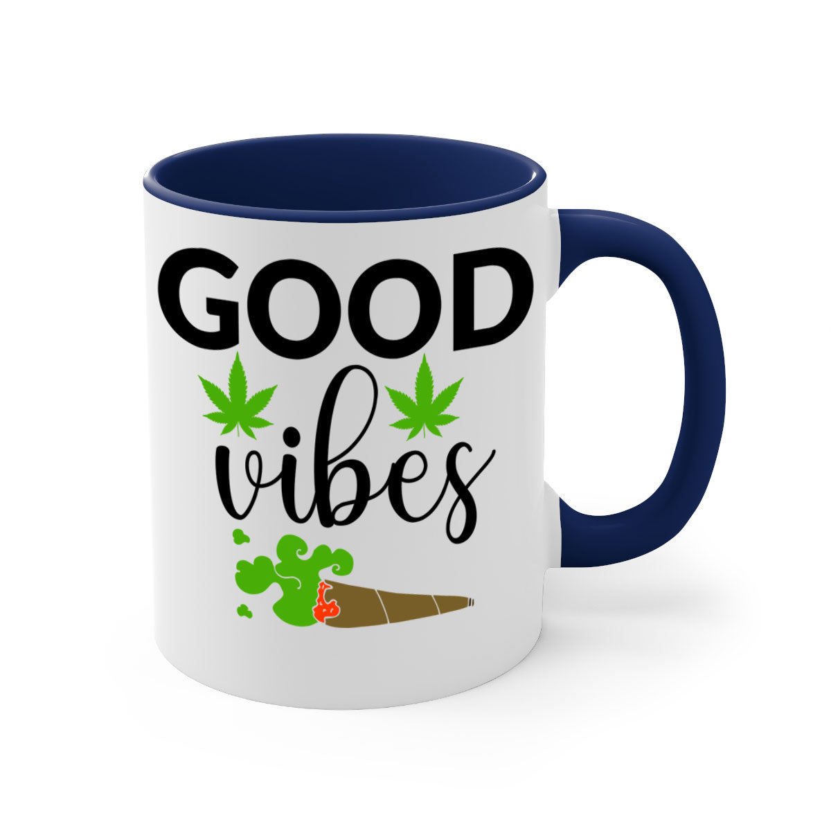 A stylish goog vibes a 97# Mug with a glossy finish, featuring a colored handle and interior, available in multiple colors.