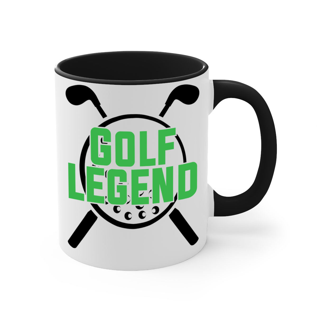 Golf Legend 1213# Mug featuring a glossy finish, colored handle, and interior, available in multiple colors.