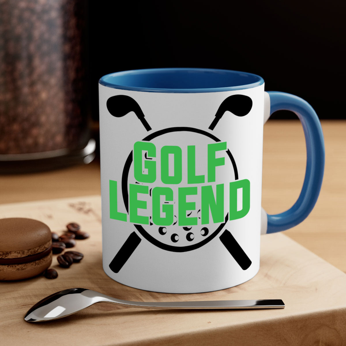 Golf Legend 1213# Mug featuring a glossy finish, colored handle, and interior, available in multiple colors.