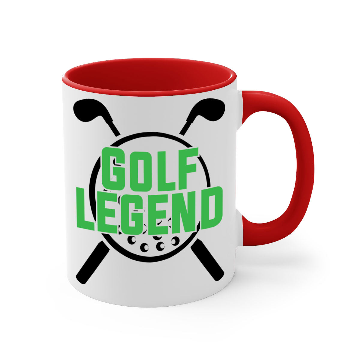 Golf Legend 1213# Mug featuring a glossy finish, colored handle, and interior, available in multiple colors.