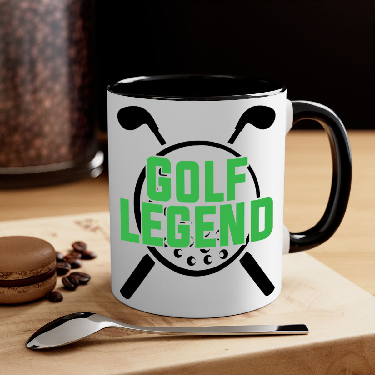 Golf Legend 1213# Mug featuring a glossy finish, colored handle, and interior, available in multiple colors.