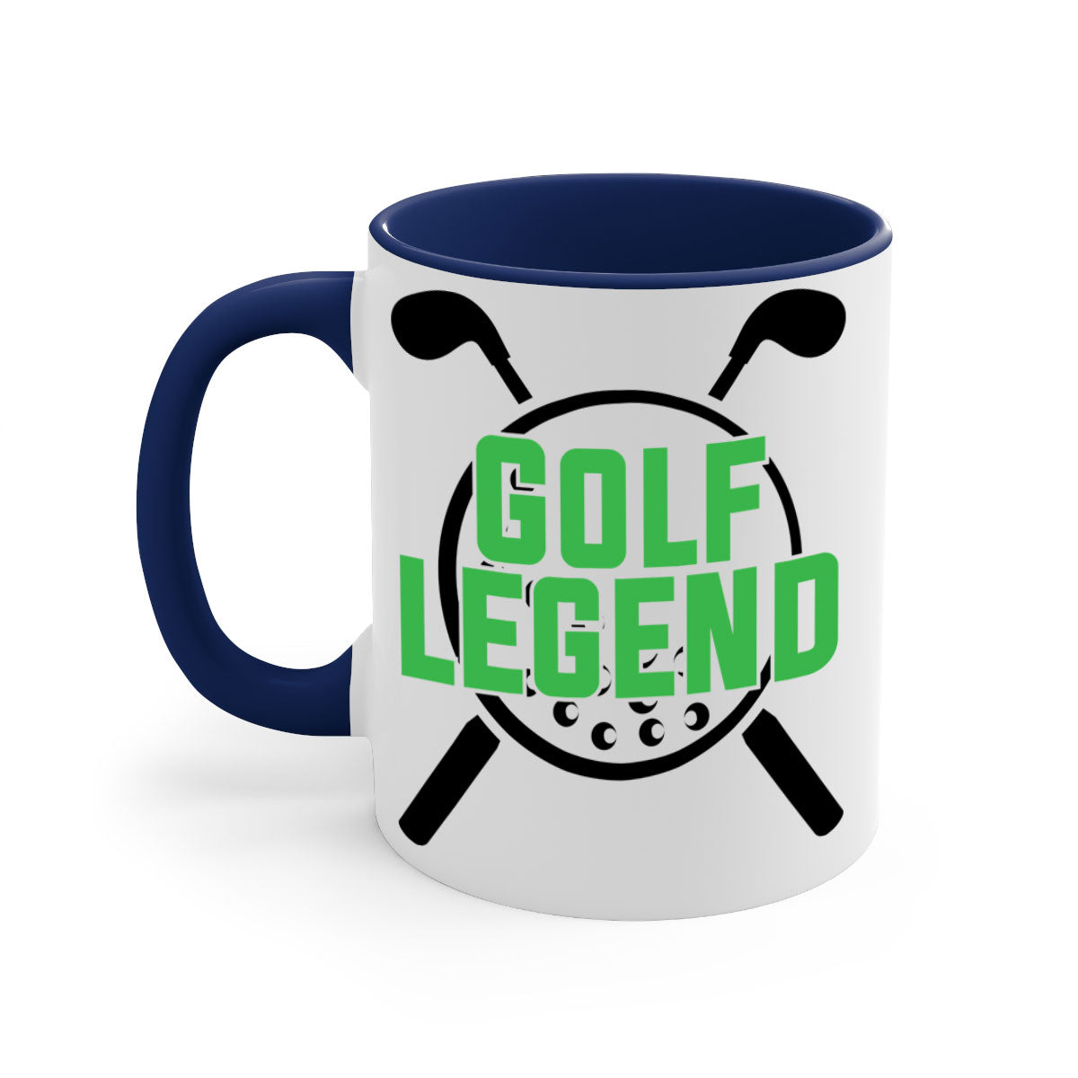 Golf Legend 1213# Mug featuring a glossy finish, colored handle, and interior, available in multiple colors.
