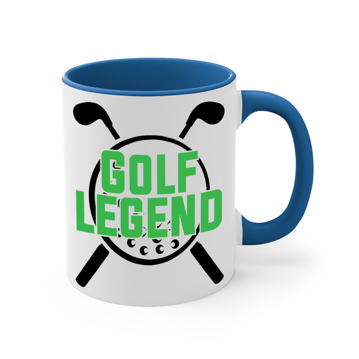 Golf Legend 1213# Mug featuring a glossy finish, colored handle, and interior, available in multiple colors.