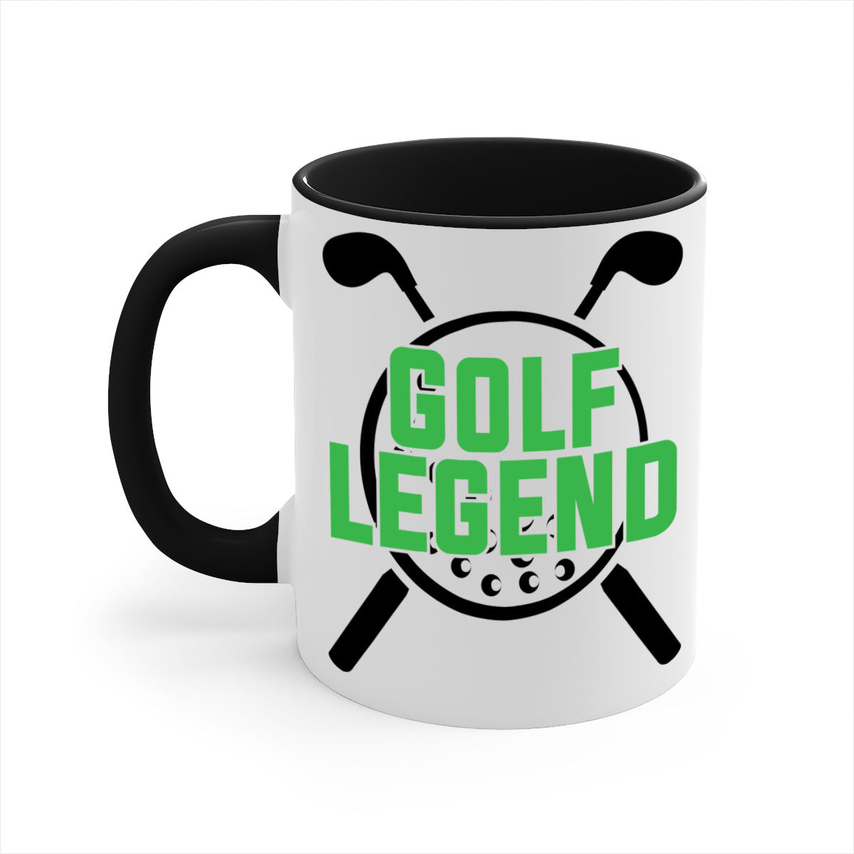 Golf Legend 1213# Mug featuring a glossy finish, colored handle, and interior, available in multiple colors.