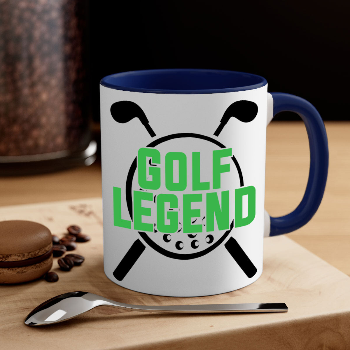 Golf Legend 1213# Mug featuring a glossy finish, colored handle, and interior, available in multiple colors.