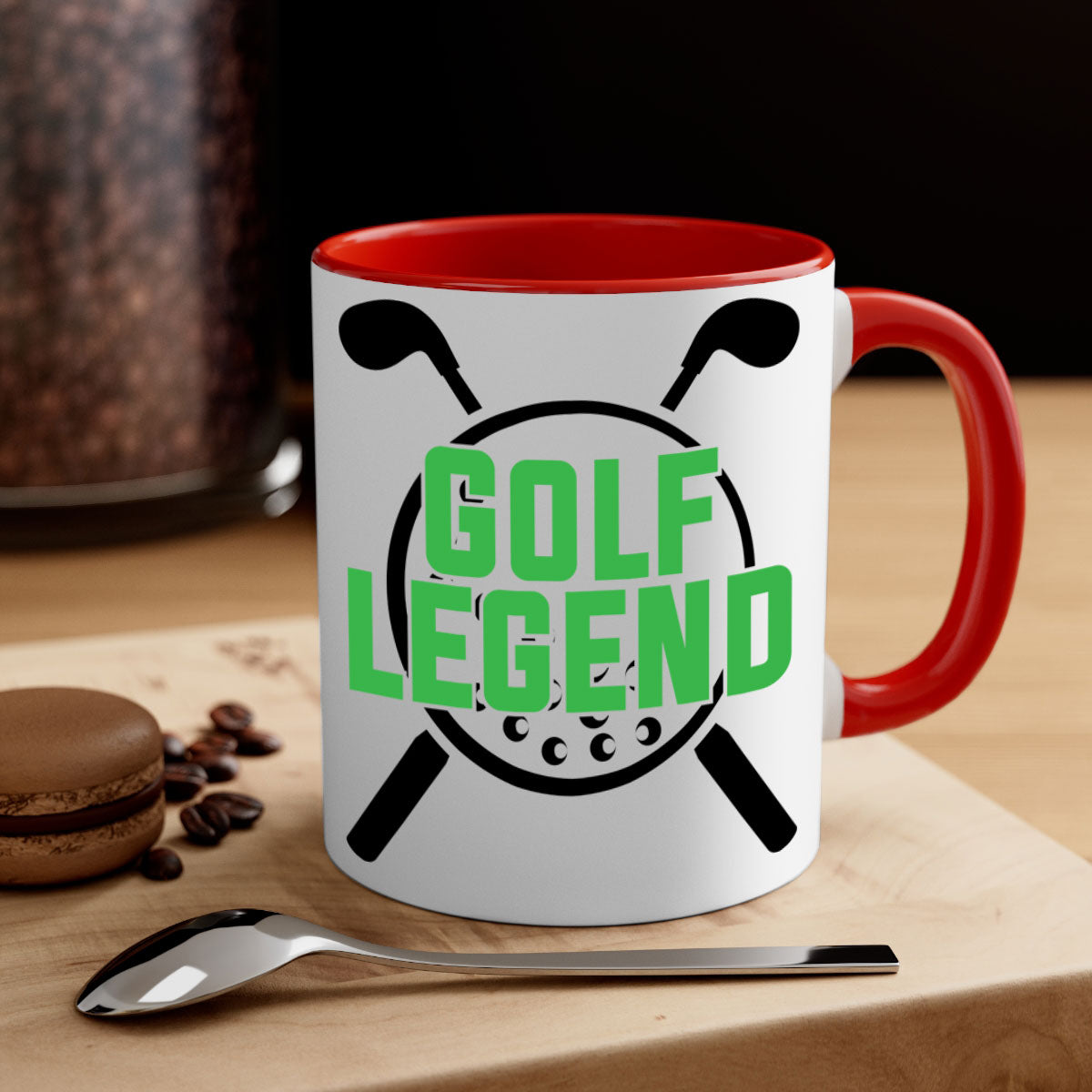 Golf Legend 1213# Mug featuring a glossy finish, colored handle, and interior, available in multiple colors.