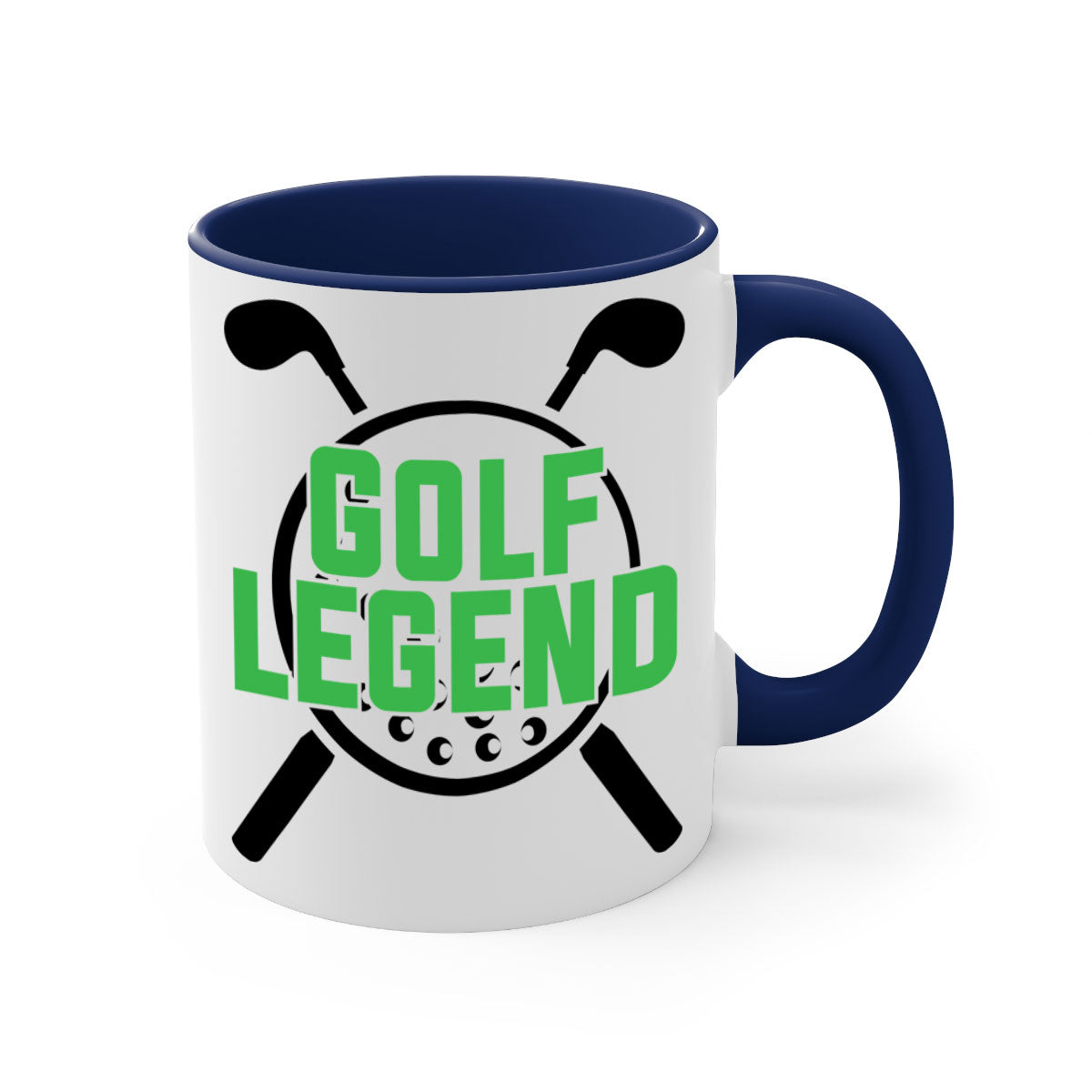 Golf Legend 1213# Mug featuring a glossy finish, colored handle, and interior, available in multiple colors.