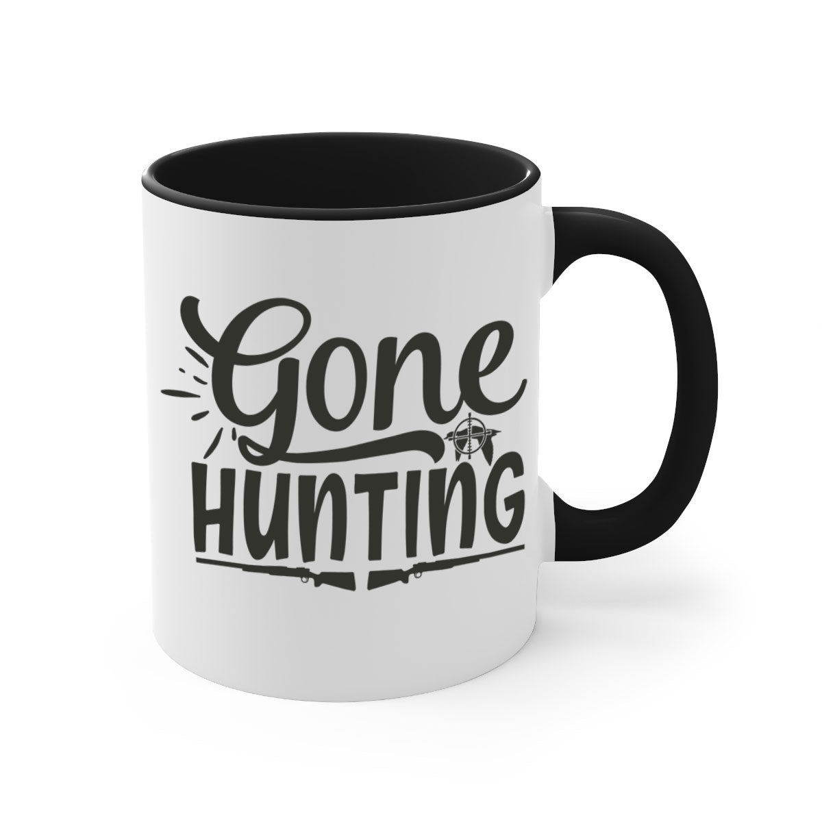 Gone Hunting 13# Mug featuring a two-tone design with a colored handle and glossy finish, available in multiple colors and sizes.