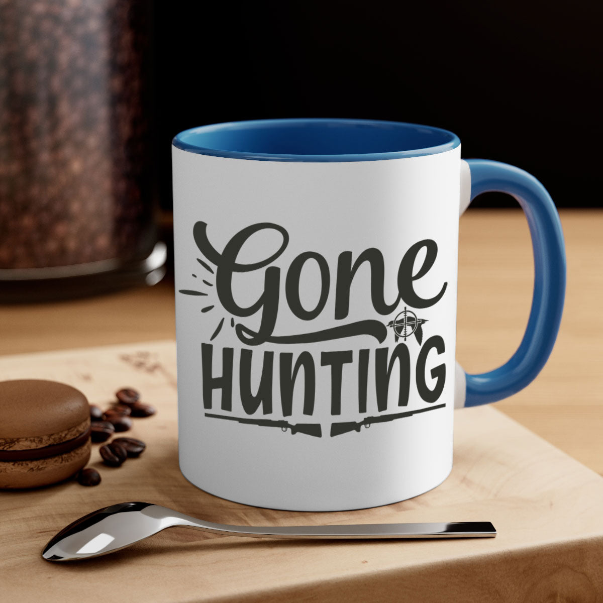 Gone Hunting 13# Mug featuring a two-tone design with a colored handle and glossy finish, available in multiple colors and sizes.