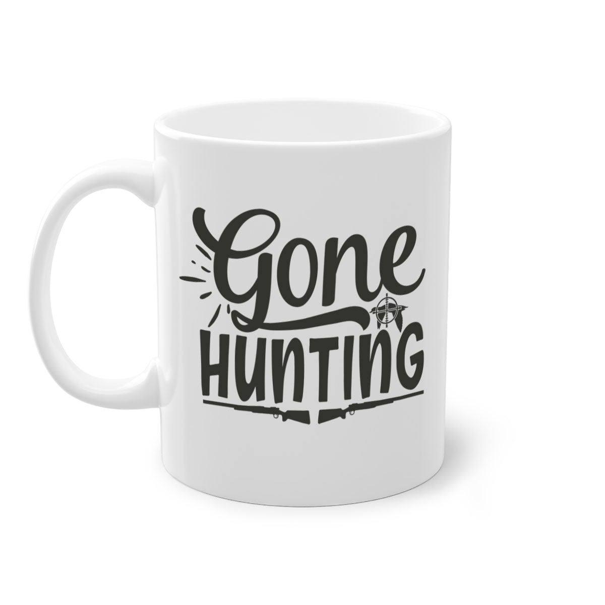 Gone Hunting 13# Mug featuring a two-tone design with a colored handle and glossy finish, available in multiple colors and sizes.