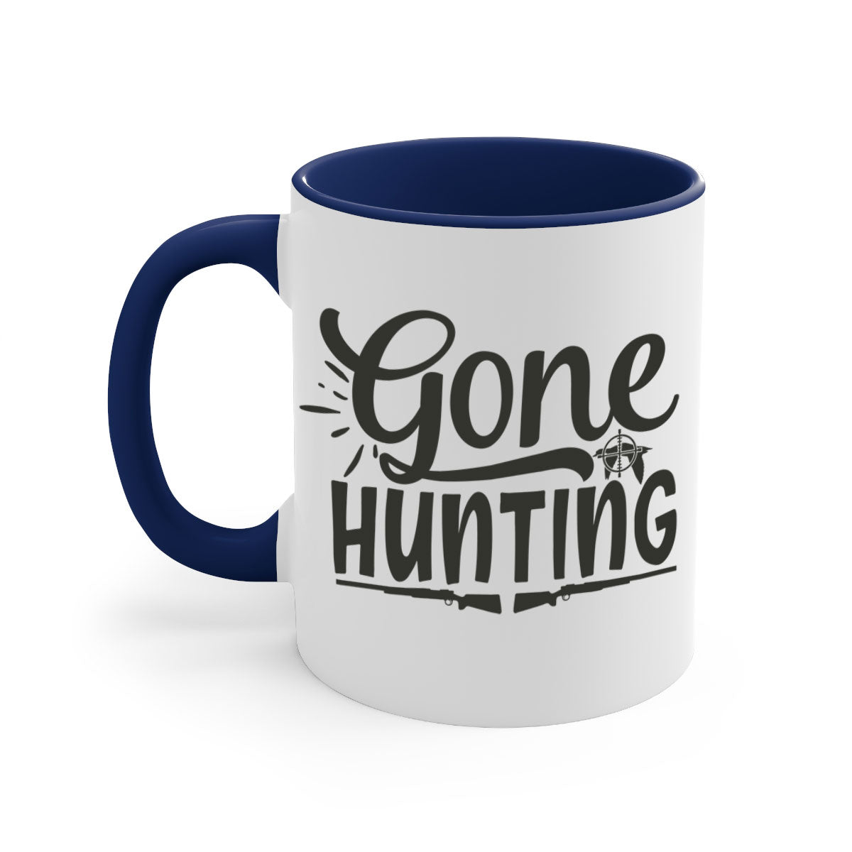 Gone Hunting 13# Mug featuring a two-tone design with a colored handle and glossy finish, available in multiple colors and sizes.